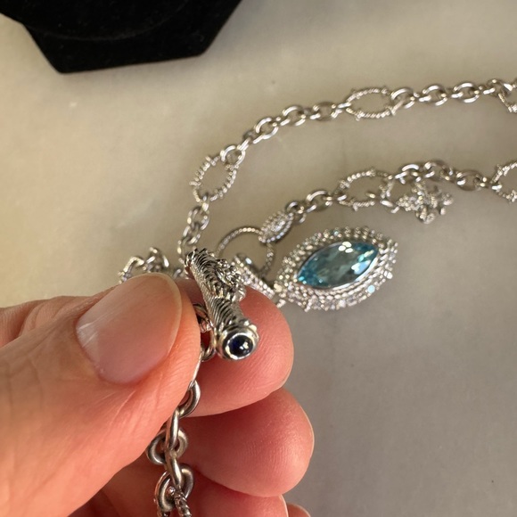 Judith Ripka SS and blue quartz 18 inch necklace . - Picture 3 of 15